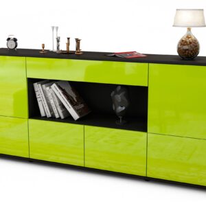 Sideboard Elsa | Korpus Anthrazit | Front in Hochglanz Grün | 180x79x35cm (BxHxT)