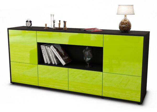 Sideboard Elsa | Korpus Anthrazit | Front in Hochglanz Grün | 180x79x35cm (BxHxT)