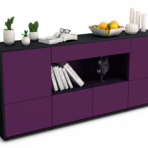 Sideboard Elsa | Korpus Anthrazit | Front in Lila | 180x79x35cm (BxHxT)