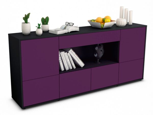Sideboard Elsa | Korpus Anthrazit | Front in Lila | 180x79x35cm (BxHxT)