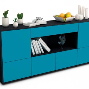 Sideboard Elsa | Korpus Anthrazit | Front in Türkis | 180x79x35cm (BxHxT)