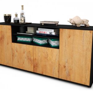 Sideboard Elsita | Korpus Anthrazit | Front in Eiche Holz Optik | 180x79x35cm (BxHxT)