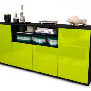 Sideboard Elsita | Korpus Anthrazit | Front in Hochglanz Grün | 180x79x35cm (BxHxT)