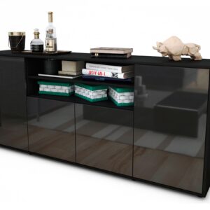 Sideboard Elsita | Korpus Anthrazit | Front in Hochglanz Grau | 180x79x35cm (BxHxT)