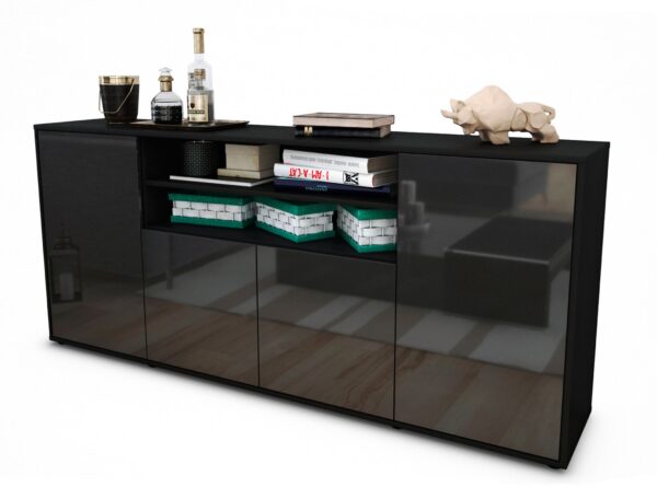 Sideboard Elsita | Korpus Anthrazit | Front in Hochglanz Grau | 180x79x35cm (BxHxT)