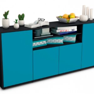 Sideboard Elsita | Korpus Anthrazit | Front in Türkis | 180x79x35cm (BxHxT)