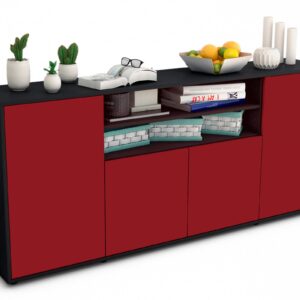 Sideboard Elsita | Korpus Anthrazit | Front in Bordeaux | 180x79x35cm (BxHxT)