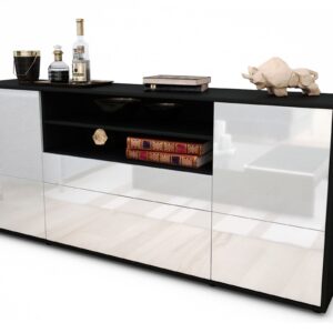 Sideboard Eluana | Korpus Anthrazit | Front in Hochglanz Weiß | 180x79x35cm (BxHxT)
