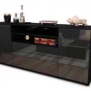 Sideboard Eluana | Korpus Anthrazit | Front in Hochglanz Grau | 180x79x35cm (BxHxT)