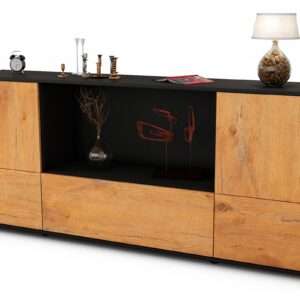 Sideboard Elvezia | Korpus Anthrazit | Front in Eiche Holz Optik | 180x79x35cm (BxHxT)
