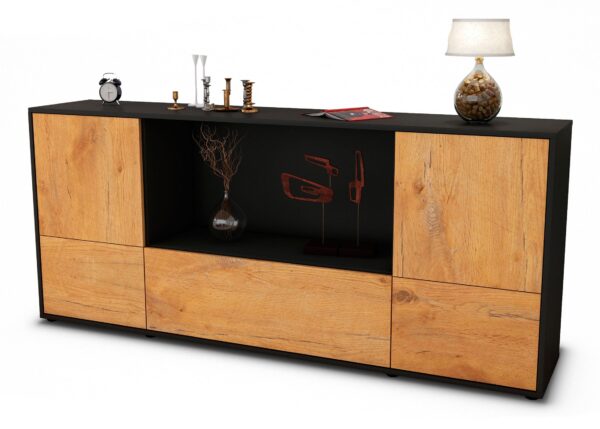 Sideboard Elvezia | Korpus Anthrazit | Front in Eiche Holz Optik | 180x79x35cm (BxHxT)