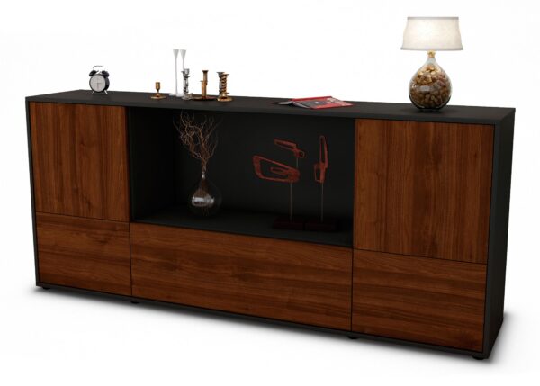 Sideboard Elvezia | Korpus Anthrazit | Front in Walnuss Holz Optik | 180x79x35cm (BxHxT)