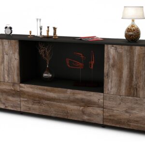 Sideboard Elvezia | Korpus Anthrazit | Front in Treibholz Holz Optik | 180x79x35cm (BxHxT)