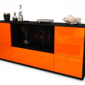 Sideboard Elvezia | Korpus Anthrazit | Front in Hochglanz Orange | 180x79x35cm (BxHxT)