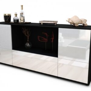 Sideboard Elvezia | Korpus Anthrazit | Front in Hochglanz Weiß | 180x79x35cm (BxHxT)
