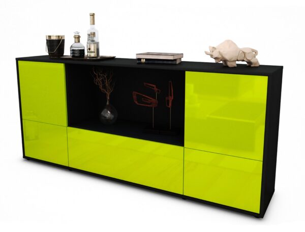 Sideboard Elvezia | Korpus Anthrazit | Front in Hochglanz Grün | 180x79x35cm (BxHxT)