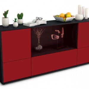 Sideboard Elvezia | Korpus Anthrazit | Front in Bordeaux | 180x79x35cm (BxHxT)