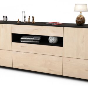 Sideboard Elvira | Korpus Anthrazit | Front in Zeder Holz Optik | 180x79x35cm (BxHxT)