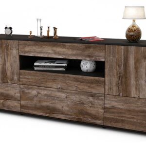 Sideboard Elvira | Korpus Anthrazit | Front in Treibholz Holz Optik | 180x79x35cm (BxHxT)