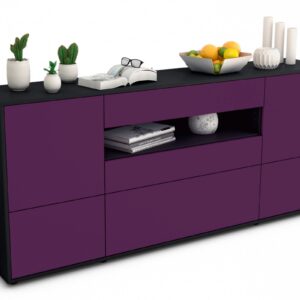 Sideboard Elvira | Korpus Anthrazit | Front in Lila | 180x79x35cm (BxHxT)
