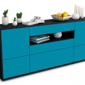 Sideboard Elvira | Korpus Anthrazit | Front in Türkis | 180x79x35cm (BxHxT)