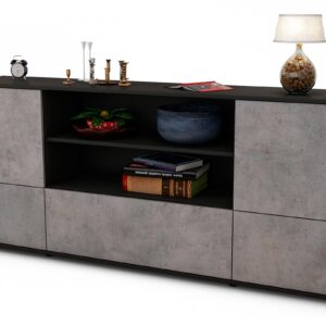 Sideboard Emanuela | Korpus Anthrazit | Front in Beton Optik | 180x79x35cm (BxHxT)
