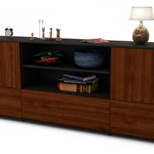 Sideboard Emanuela | Korpus Anthrazit | Front in Walnuss Holz Optik | 180x79x35cm (BxHxT)