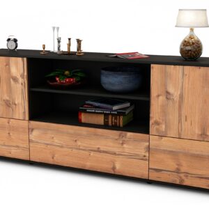 Sideboard Emanuela | Korpus Anthrazit | Front in Pinie Holz Optik | 180x79x35cm (BxHxT)