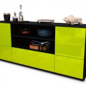 Sideboard Emanuela | Korpus Anthrazit | Front in Hochglanz Grün | 180x79x35cm (BxHxT)