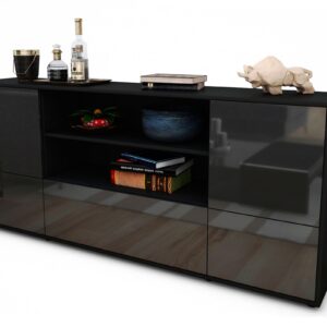 Sideboard Emanuela | Korpus Anthrazit | Front in Hochglanz Grau | 180x79x35cm (BxHxT)