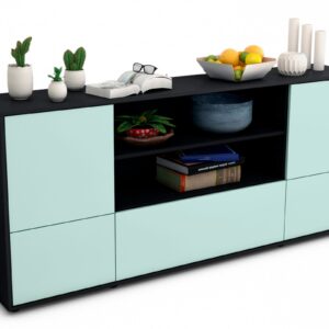 Sideboard Emanuela | Korpus Anthrazit | Front in Mint | 180x79x35cm (BxHxT)