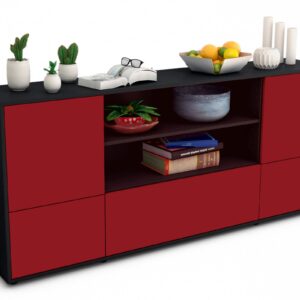 Sideboard Emanuela | Korpus Anthrazit | Front in Bordeaux | 180x79x35cm (BxHxT)