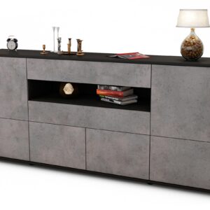Sideboard Emely | Korpus Anthrazit | Front in Beton Optik | 180x79x35cm (BxHxT)