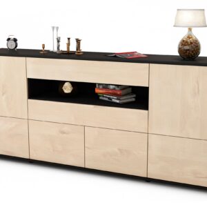 Sideboard Emely | Korpus Anthrazit | Front in Zeder Holz Optik | 180x79x35cm (BxHxT)