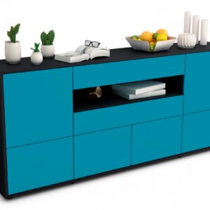 Sideboard Emely | Korpus Anthrazit | Front in Türkis | 180x79x35cm (BxHxT)