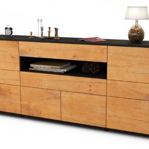 Sideboard Emerelda | Korpus Anthrazit | Front in Eiche Holz Optik | 180x79x35cm (BxHxT)