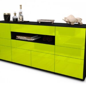 Sideboard Emerelda | Korpus Anthrazit | Front in Hochglanz Grün | 180x79x35cm (BxHxT)