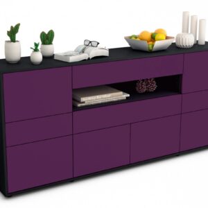 Sideboard Emerelda | Korpus Anthrazit | Front in Lila | 180x79x35cm (BxHxT)