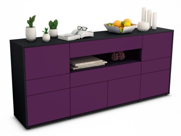 Sideboard Emerelda | Korpus Anthrazit | Front in Lila | 180x79x35cm (BxHxT)