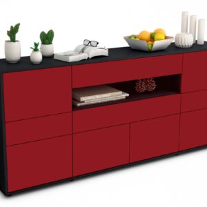 Sideboard Emerelda | Korpus Anthrazit | Front in Bordeaux | 180x79x35cm (BxHxT)