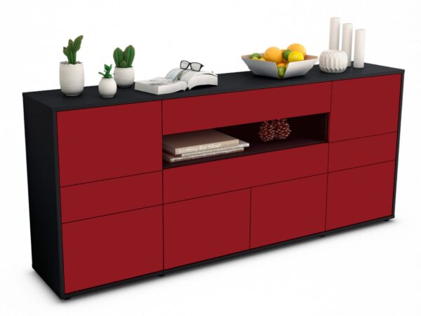 Sideboard Emerelda | Korpus Anthrazit | Front in Bordeaux | 180x79x35cm (BxHxT)
