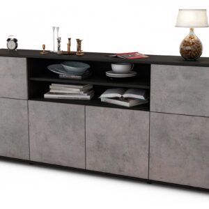 Sideboard Emilia | Korpus Anthrazit | Front in Beton Optik | 180x79x35cm (BxHxT)