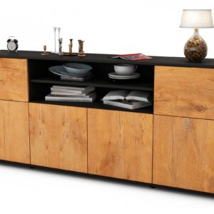 Sideboard Emilia | Korpus Anthrazit | Front in Eiche Holz Optik | 180x79x35cm (BxHxT)