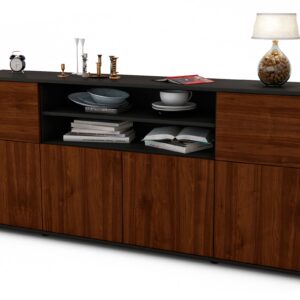 Sideboard Emilia | Korpus Anthrazit | Front in Walnuss Holz Optik | 180x79x35cm (BxHxT)