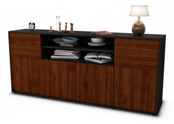 Sideboard Emilia | Korpus Anthrazit | Front in Walnuss Holz Optik | 180x79x35cm (BxHxT)