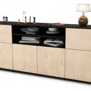 Sideboard Emilia | Korpus Anthrazit | Front in Zeder Holz Optik | 180x79x35cm (BxHxT)