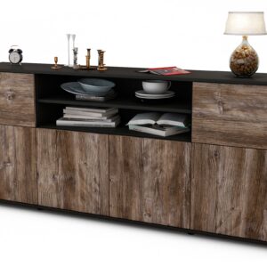 Sideboard Emilia | Korpus Anthrazit | Front in Treibholz Holz Optik | 180x79x35cm (BxHxT)