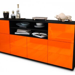 Sideboard Emilia | Korpus Anthrazit | Front in Hochglanz Orange | 180x79x35cm (BxHxT)