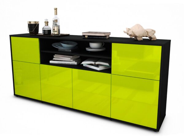 Sideboard Emilia | Korpus Anthrazit | Front in Hochglanz Grün | 180x79x35cm (BxHxT)