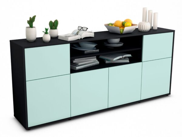 Sideboard Emilia | Korpus Anthrazit | Front in Mint | 180x79x35cm (BxHxT)